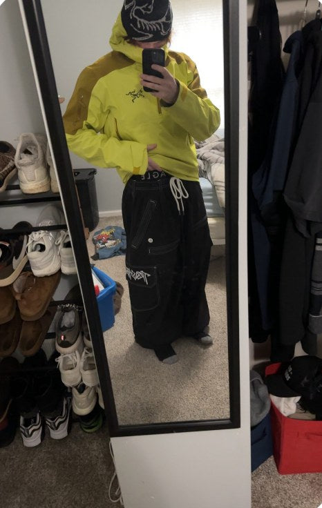 Caleb in his Trashbags snow pants